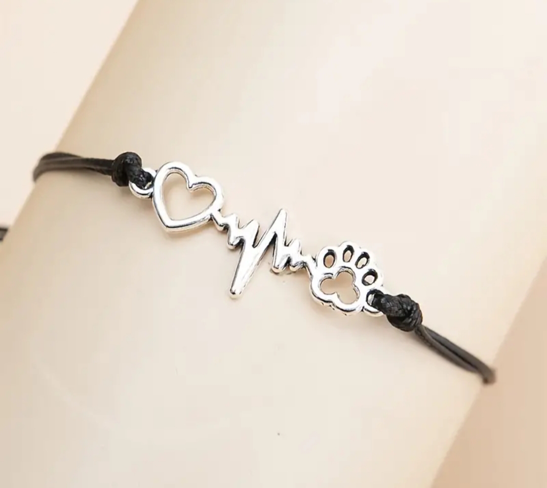 Zilverkleurige heartbeat armband hondenpoot
