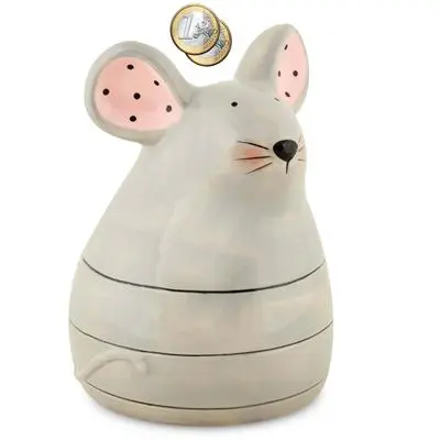 Spaarpot muis grijs met roze details
