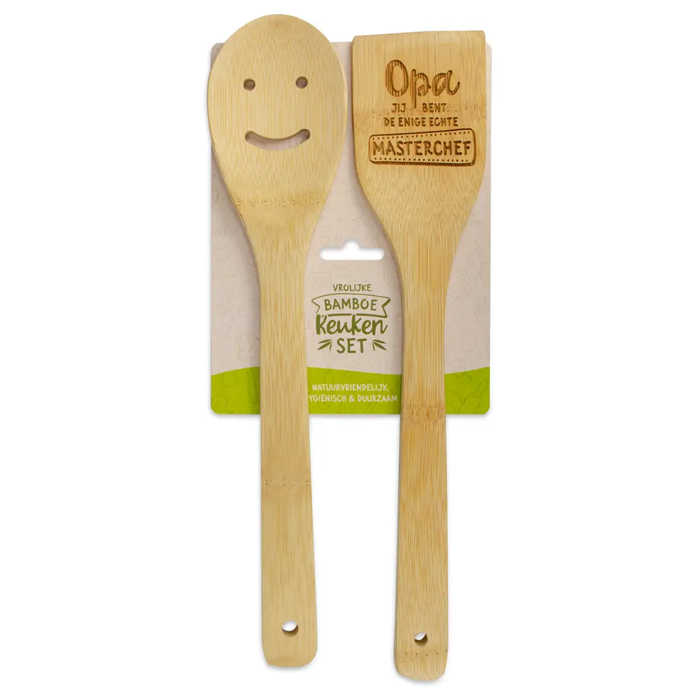Bamboe keukenset met tekst Opa jij bent de enige echte masterchef