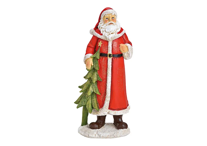 Beeld kerstman met kerstboom 25cm hoog
