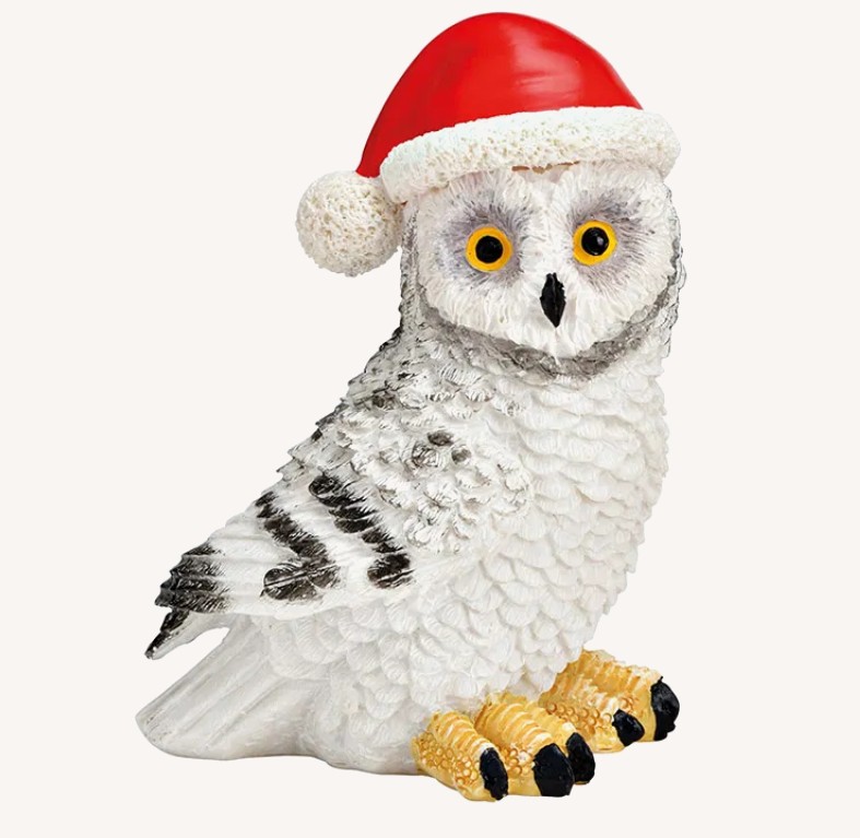 Beeldje kerst uil wit 9cm hoog