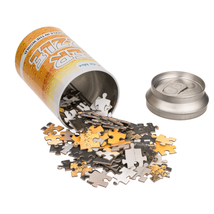 Blik bier met bier-puzzel binnenin