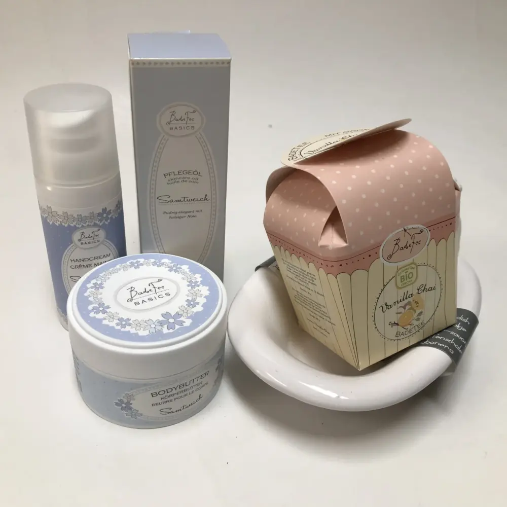 Cadeau pakket Badefee verzorging bodybutter handcream huidolie en bad thee