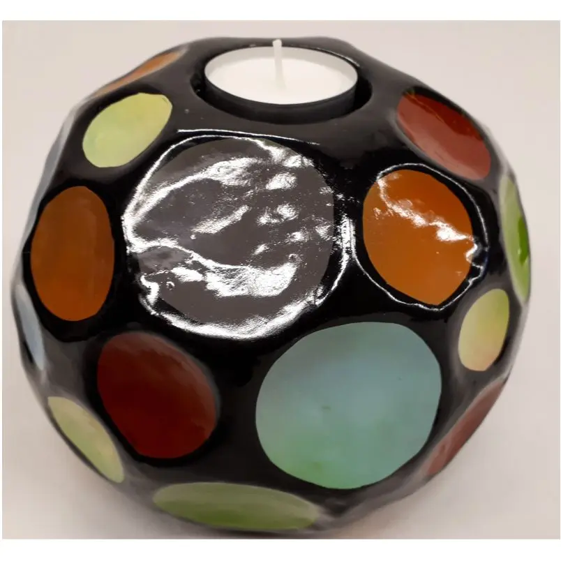 Fairtrade sfeerlichthouder Sadee zwart met multicolor stippen