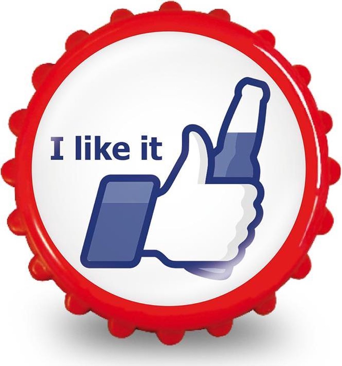 Flesopnener Facebook met duimpje en fles