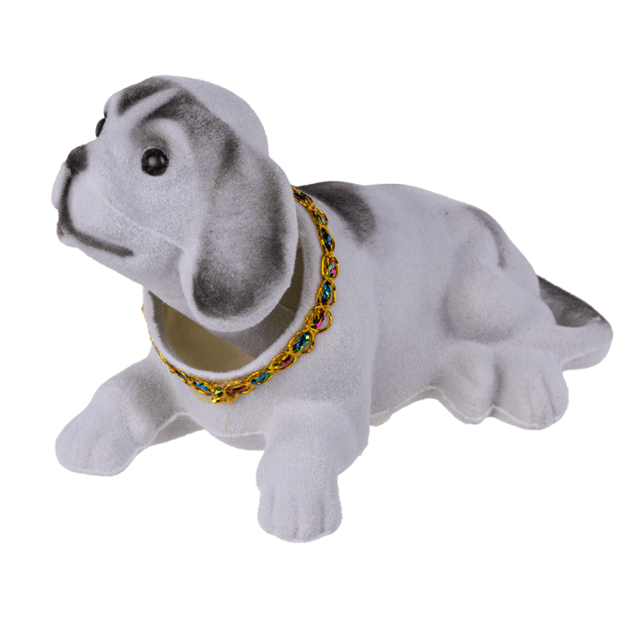 Hoedenplank hond bewegend in wit en grijs