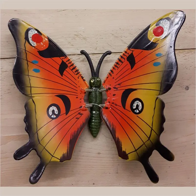 Vlinder wand 23 centimeter oranje zwart blauwe stippen