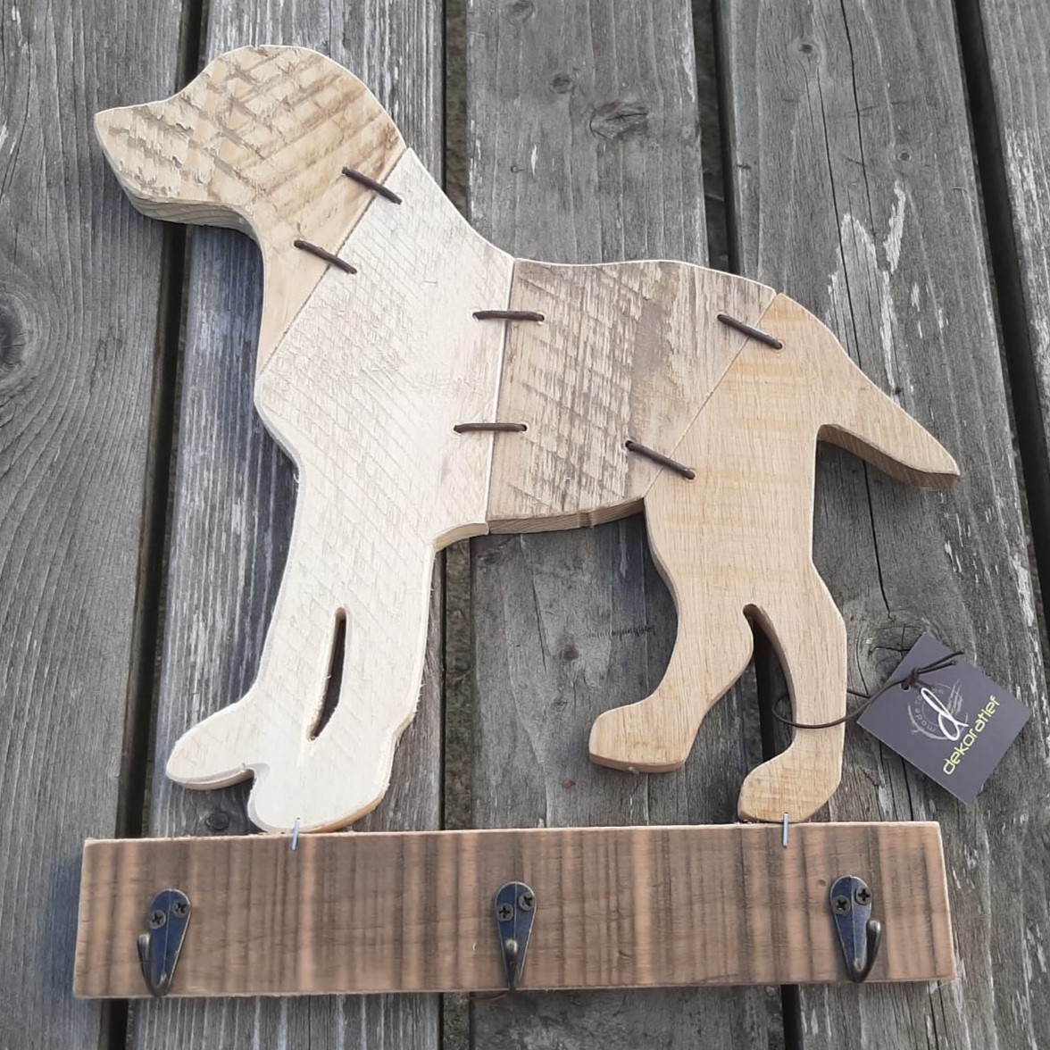Houten kapstok hond met 3 ophanghaken