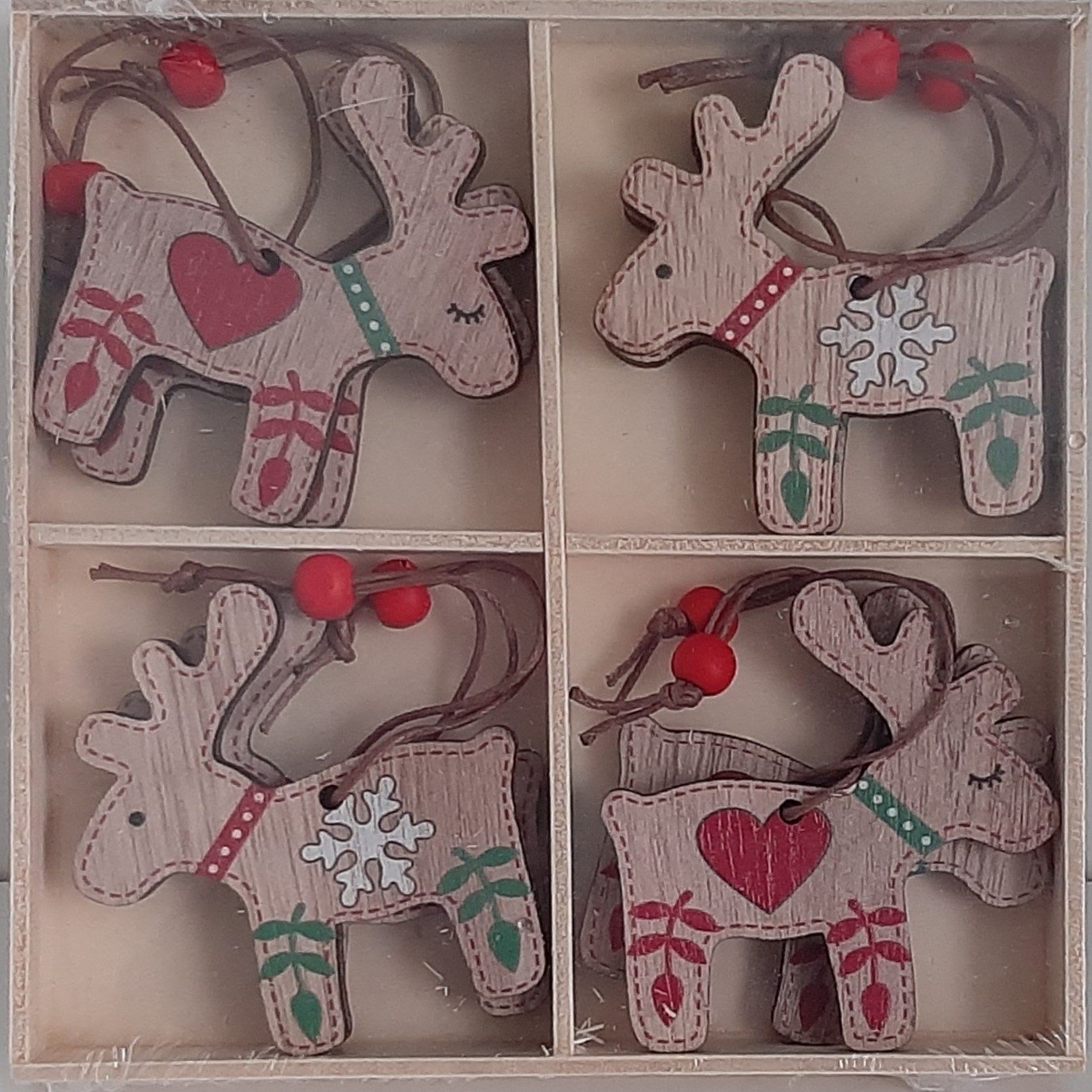 kerstboomhangers houten rendieren in houten doosje