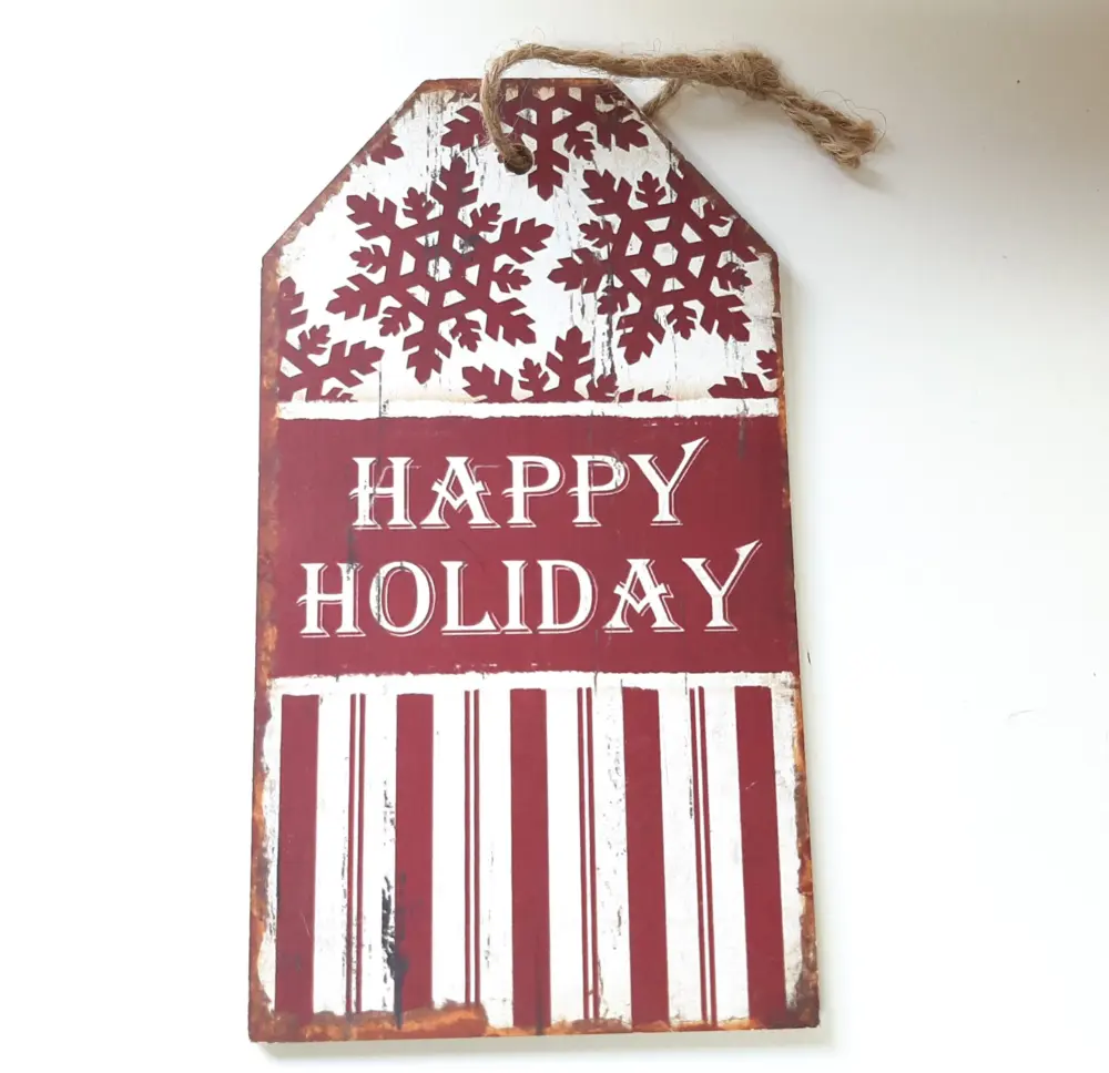 Houten tekstbord kerst rood en wit Happy holiday