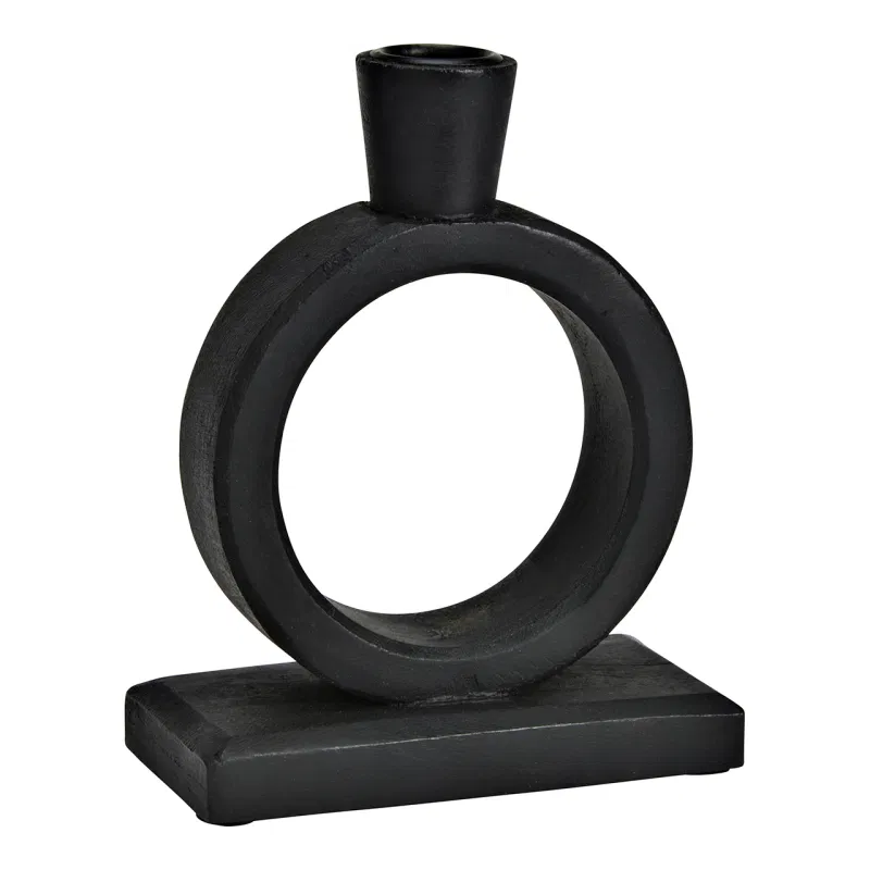 Kandelaar-kaarsenhouder cirkel zwart mangohout 13x18x6cm