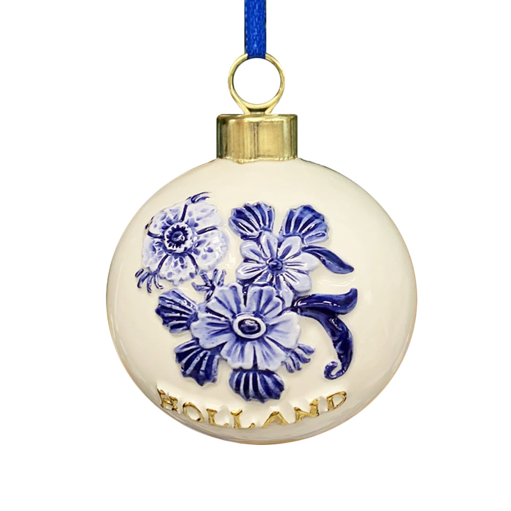 Kerstboom hanger Holland kerstbal met bloemen en gouden letters
