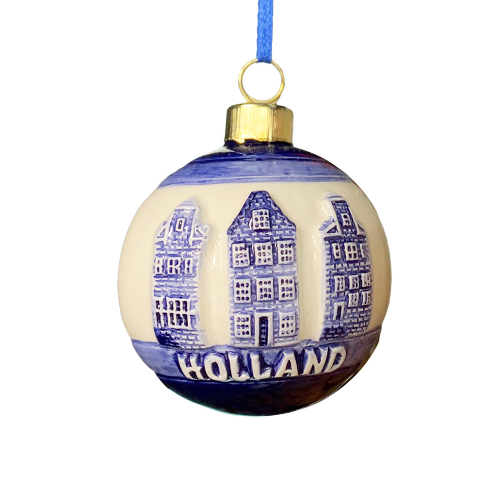 Kerstboom hanger Holland kerstbal met Delftsblauwe huisjes