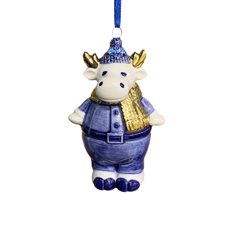 Kerstboom hanger Holland rendier Delftsblauw en goud