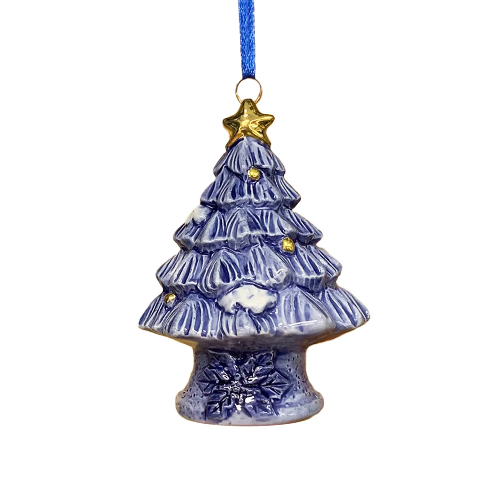 Kerstboom hanger Hollands Delftsblauwe kerstboom met goudkleurige ballen