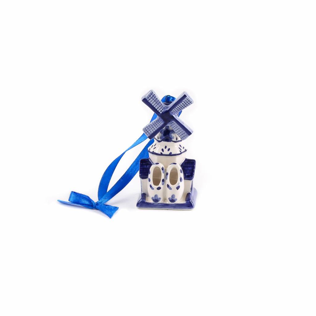 Kerstboom hanger Hollandse molen en klompjes Delftsblauw