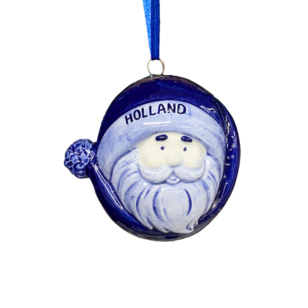 Kerstboom hanger kerstman rond met muts Delftsblauw