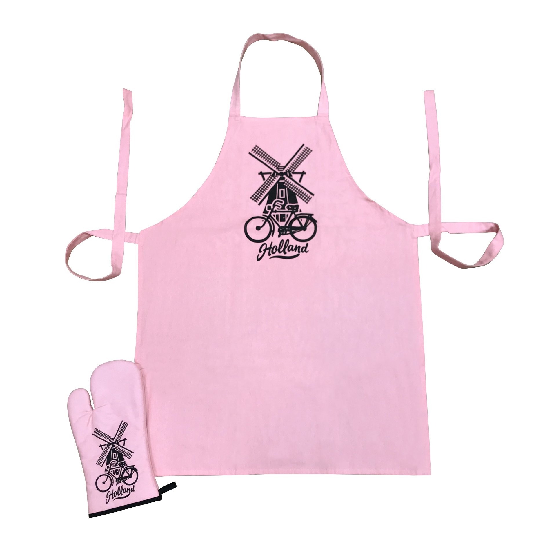 Keukenset Holland in roze, schort met ovenwanten