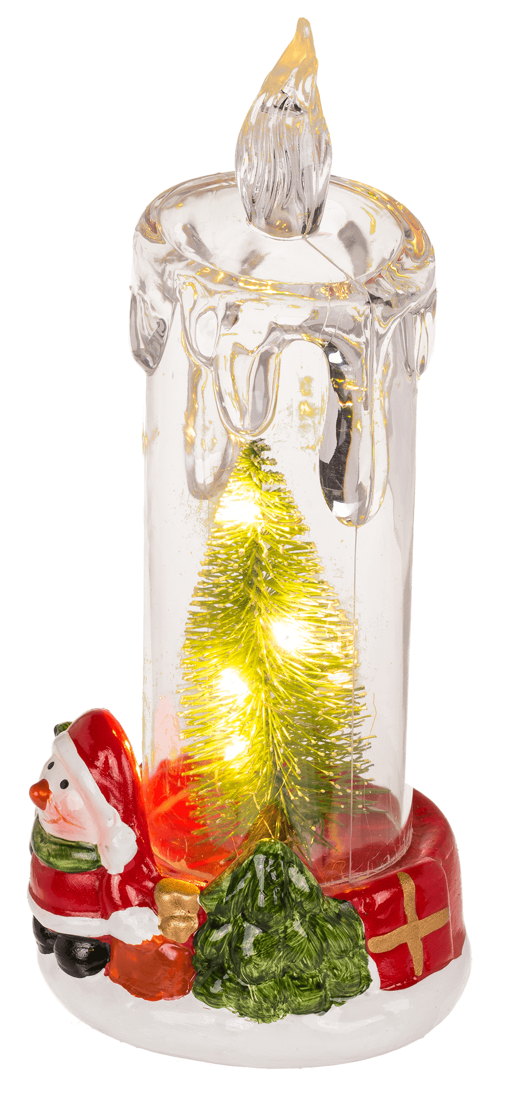 LED kerst kaars met kerstboom en sneeuwman