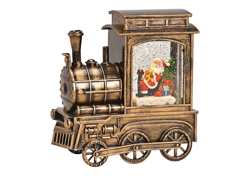 Locomotief kerstman met licht en glitter werveling