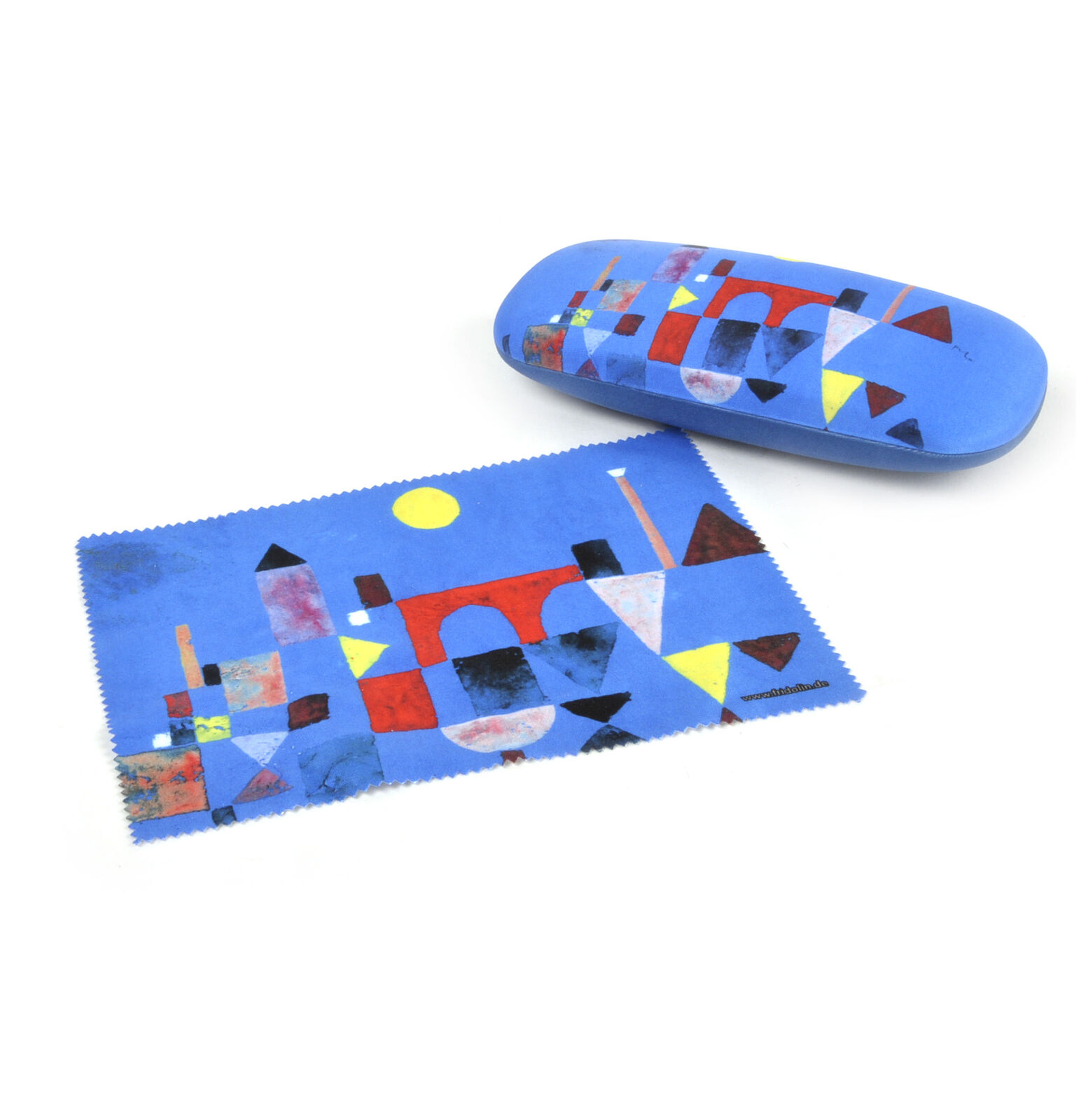Luxe brillenkoker met poetsdoek Paul Klee blauw