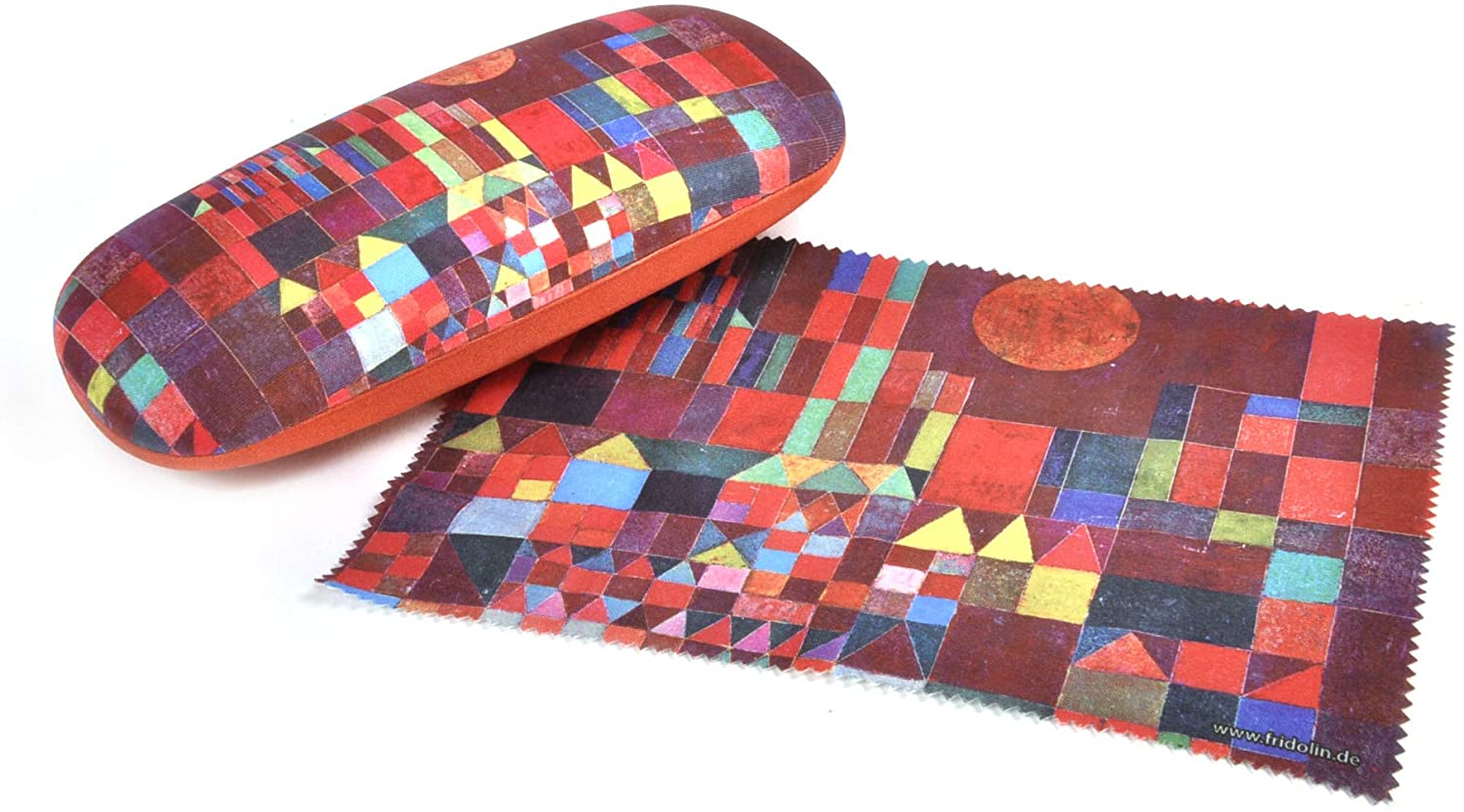 Luxe brillenkoker met poetsdoek Paul Klee rood