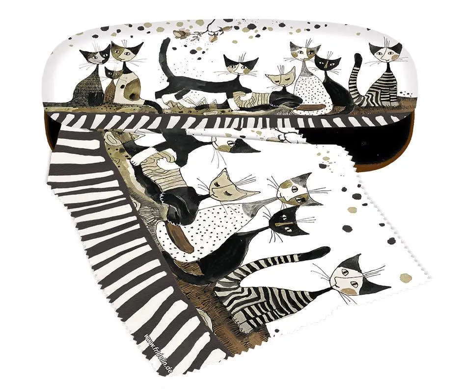 Luxe brillenkoker met poetsdoek van Rosina Wachtmeister Sepia Cats