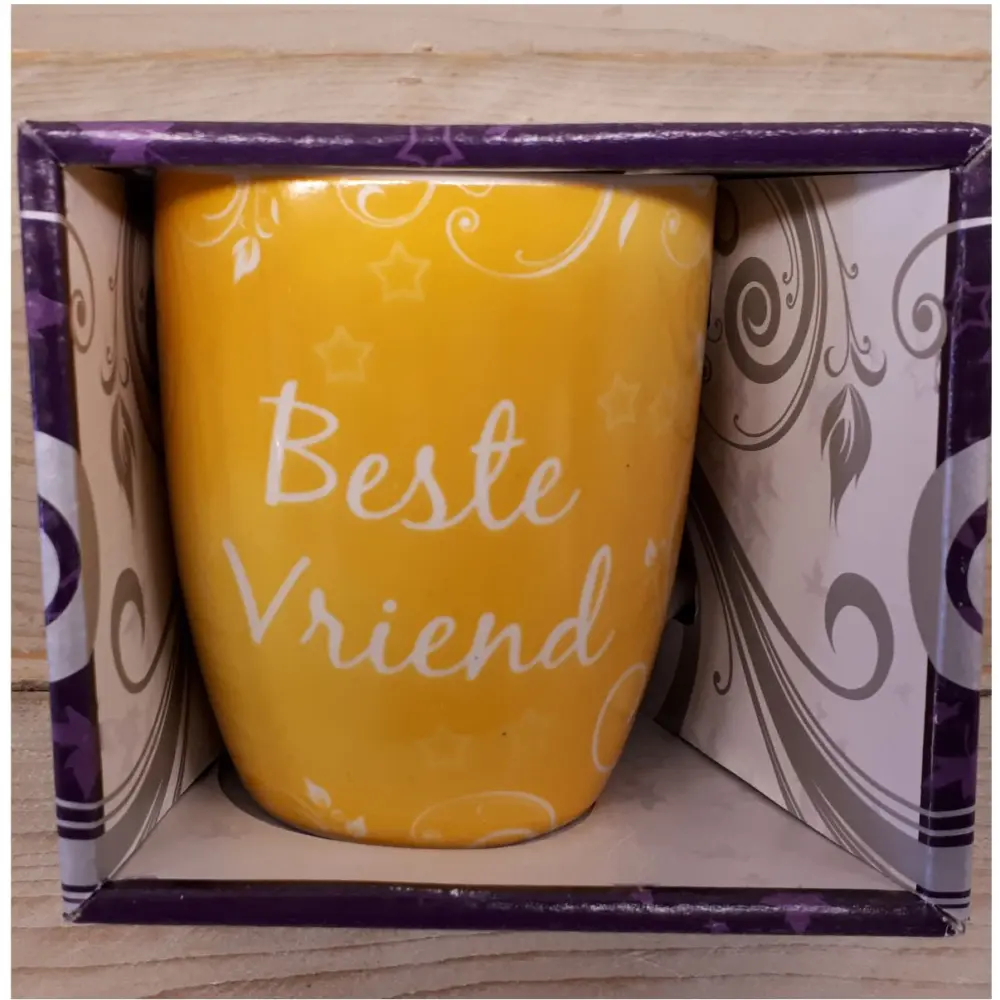 Mok beste vriend geel in nette geschenkverpakking