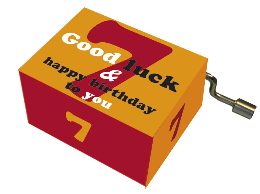 Muziekdoosje Good luck en geluksgetal met melodie Happy Birthday