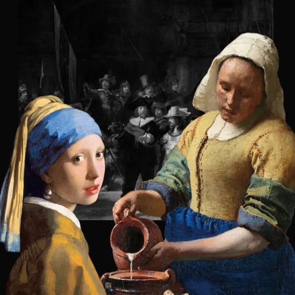 Onderzetter Vermeer set 6 verschillende kunstwerken van hou