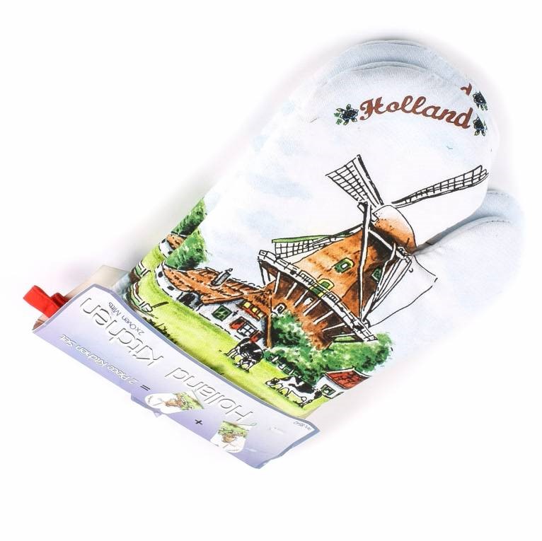 Ovenwanten Holland met molen full color set van 2
