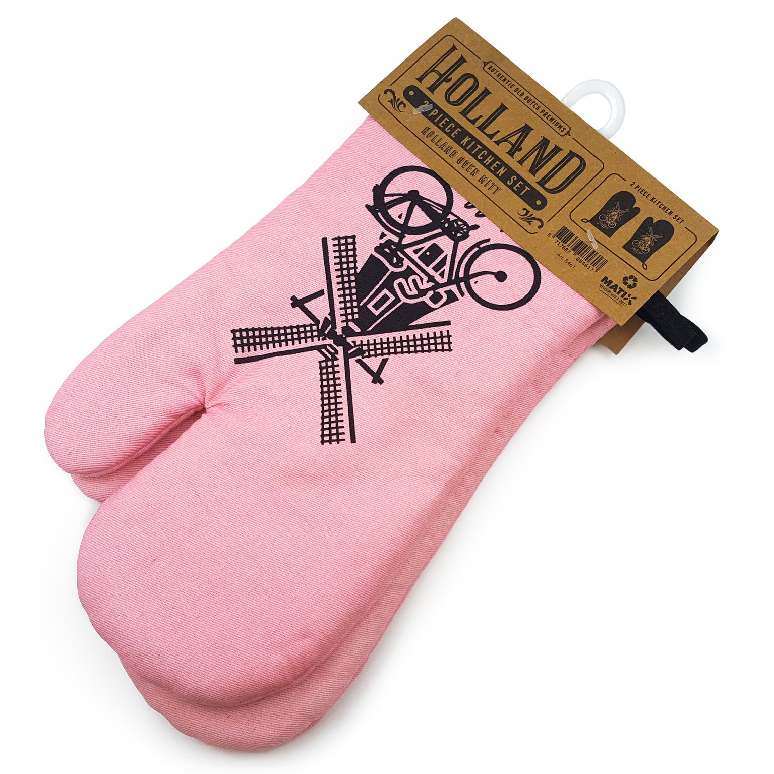Ovenwanten Holland roze met molen set van 2 stuks