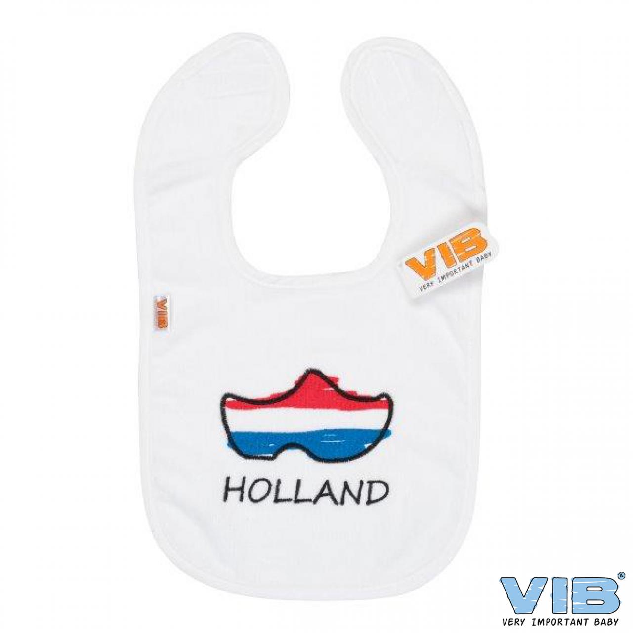Slabbetje Holland in wit met rood wit blauwe klomp