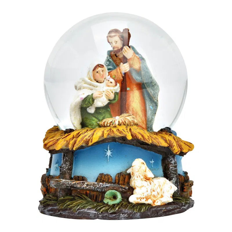 Sneeuwbol kerst met kerststal 9cm hoog
