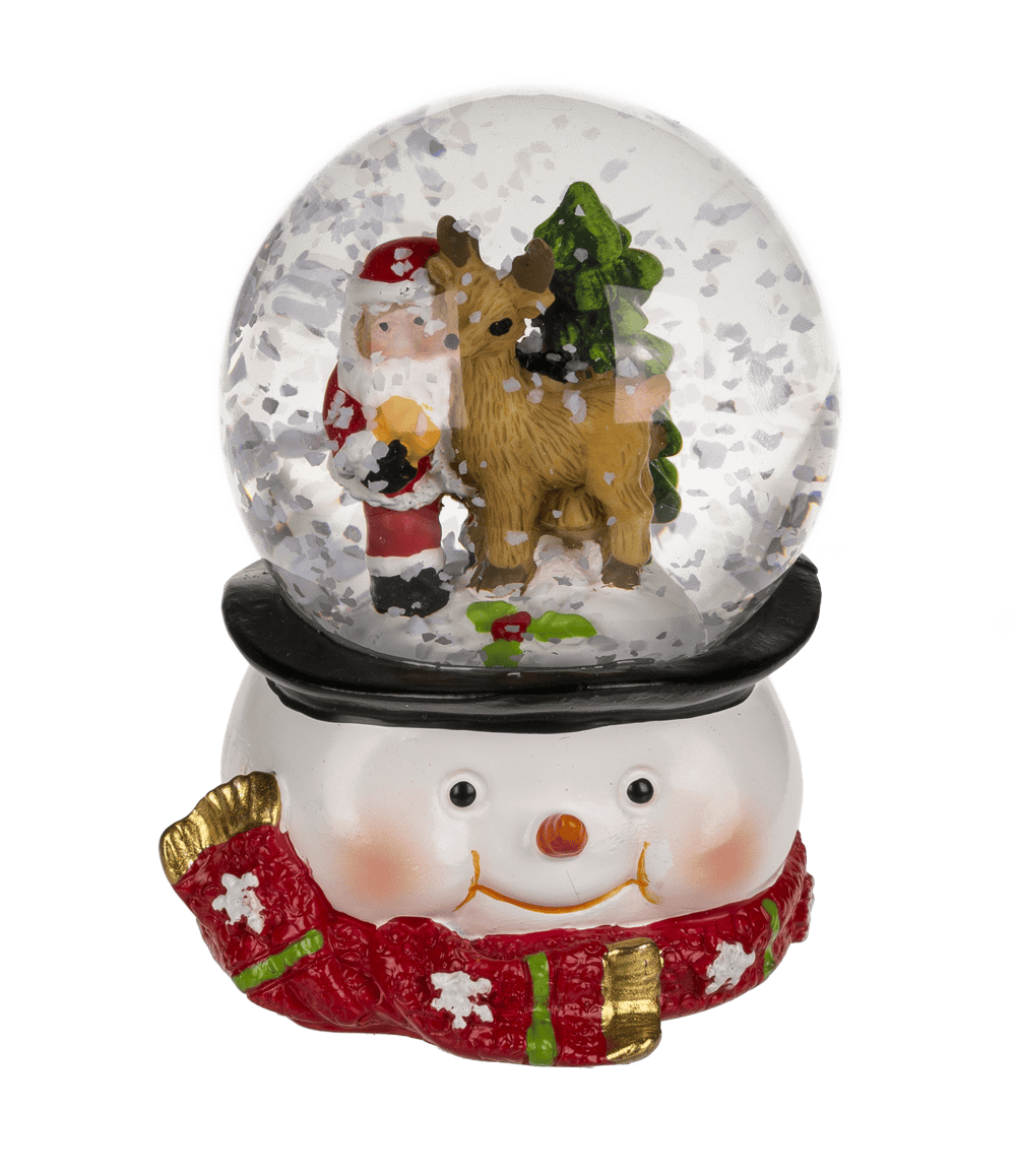 Sneeuwbol op hoed sneeuwman kerstman links met rendier
