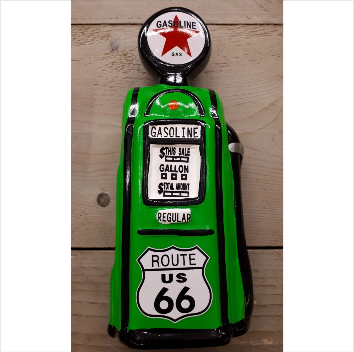 Spaarpot Route 66 benzinepomp – Vintage cadeau voor auto- en motorliefhebbers