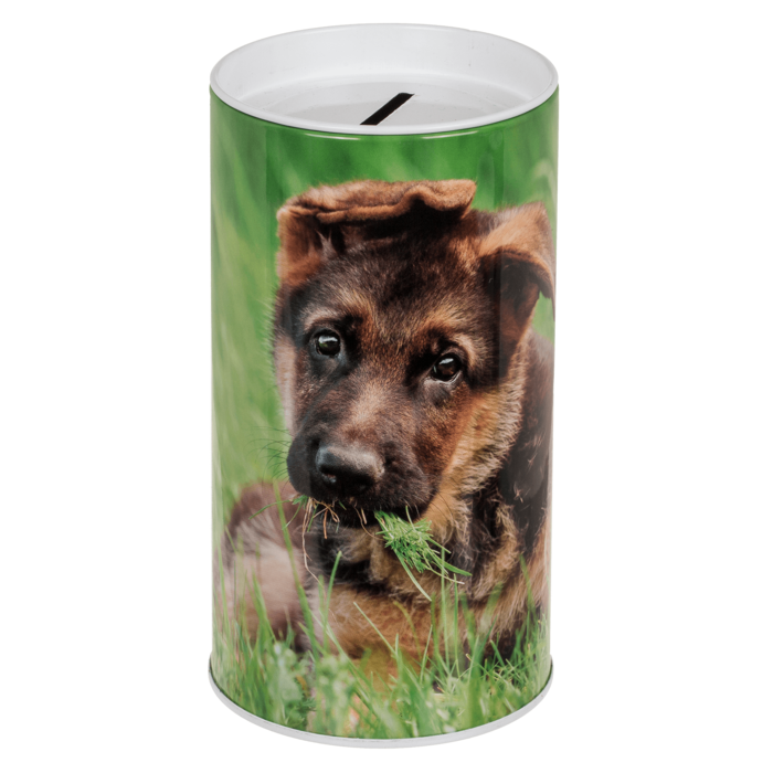 Spaarpot herdershond pup - herderpup, van blik
