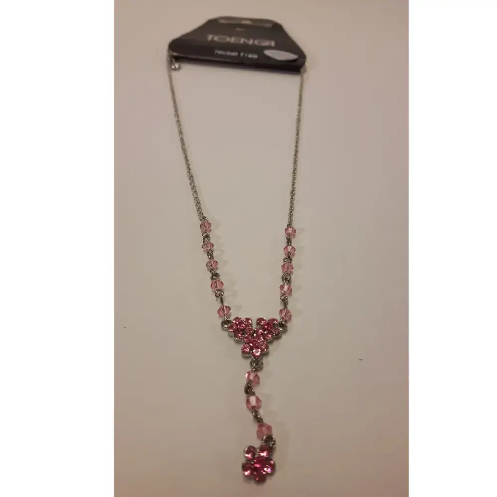 Zilverkleurige halsketting met roze swarovski kristallen- Sale!