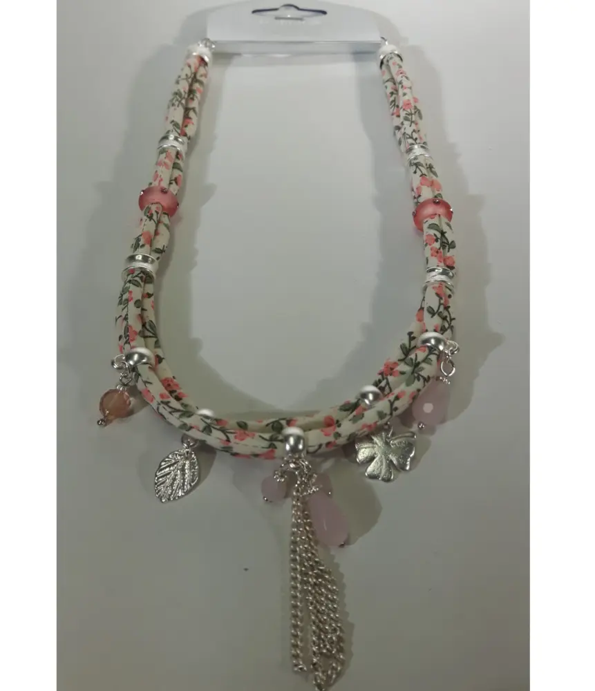 ketting toenga stof roze met witte bloem