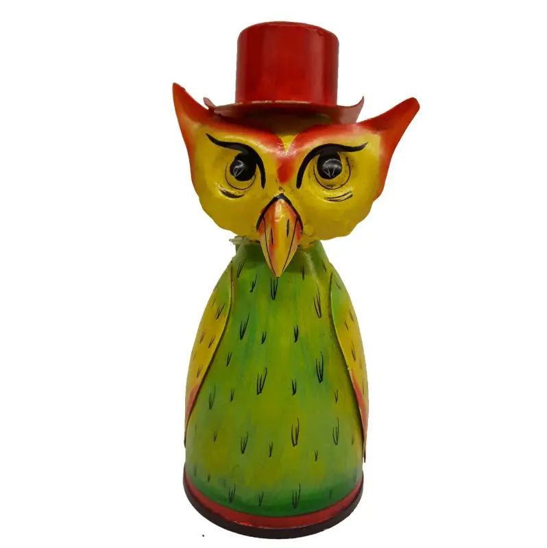 Fairtrade beeldje metalen uil met rode hoed | duurzaam & fairtrade