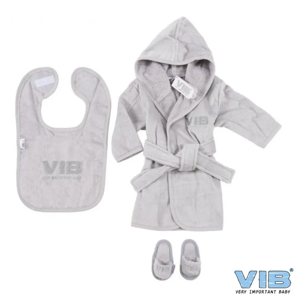 VIB giftset baby badjas slab en slofjes in grijs