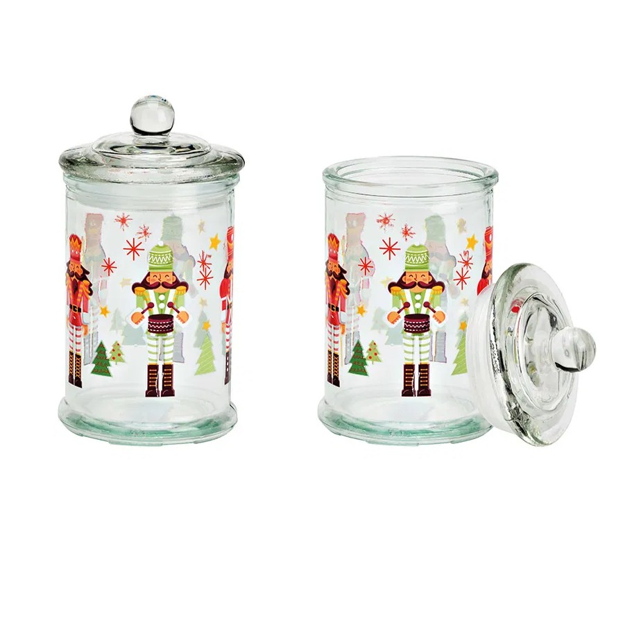 Voorraad pot kerst met hoge notenkraker print