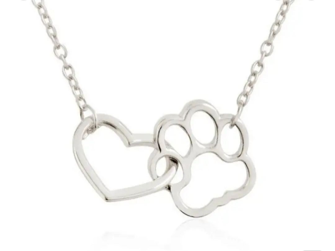 Zilverkleurige ketting hondenpoot met hart