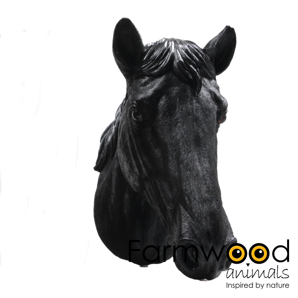 Zwart paardenhoofd wanddecoratie van polyresin – 36 cm